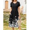 Zeagoo Women Summer Short Sleeve Midi Dress with Pockets Casual Aline Flowy Tshirt Dress Floral Vocation Beach Sundress(White Floral Black)