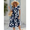 Zeagoo Women Summer Short Sleeve Midi Dress with Pockets Casual Aline Flowy Tshirt Dress Floral Vocation Beach Sundress(White Floral Blue)