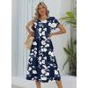 Zeagoo Women Summer Short Sleeve Midi Dress with Pockets Casual Aline Flowy Tshirt Dress Floral Vocation Beach Sundress(White Floral Blue)