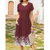 Zeagoo Women Summer Short Sleeve Midi Dress with Pockets Casual Aline Flowy Tshirt Dress Floral Vocation Beach Sundress(Wine Red Floral)