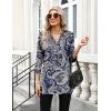 Zeagoo Womens 3/4 Length Sleeve Tops V Neck Tunic Casual Dressy Blouse Floral Printed Shirts(Blue Pattern)