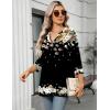 Zeagoo Womens 3/4 Length Sleeve Tops V Neck Tunic Casual Dressy Blouse Floral Printed Shirts(Floral Black)