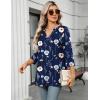 Zeagoo Womens 3/4 Length Sleeve Tops V Neck Tunic Casual Dressy Blouse Floral Printed Shirts(Navy Blue Floral)