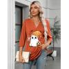 Zeagoo Womens 3/4 Length Sleeve Tops V Neck Tunic Casual Dressy Blouse Floral Printed Shirts(Orange Spooky)