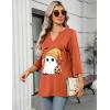 Zeagoo Womens 3/4 Length Sleeve Tops V Neck Tunic Casual Dressy Blouse Floral Printed Shirts(Orange Spooky)