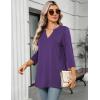 Zeagoo Womens 3/4 Length Sleeve Tops V Neck Tunic Casual Dressy Blouse Floral Printed Shirts(Purple)