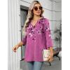 Zeagoo Womens 3/4 Length Sleeve Tops V Neck Tunic Casual Dressy Blouse Floral Printed Shirts(Purple Floral)