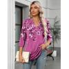 Zeagoo Womens 3/4 Length Sleeve Tops V Neck Tunic Casual Dressy Blouse Floral Printed Shirts(Purple Floral)