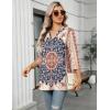 Zeagoo Womens 3/4 Length Sleeve Tops V Neck Tunic Casual Dressy Blouse Floral Printed Shirts(Red Pattern)