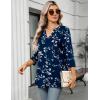 Zeagoo Womens 3/4 Length Sleeve Tops V Neck Tunic Casual Dressy Blouse Floral Printed Shirts(White Leaves / Navy Blue)