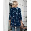 Zeagoo Womens 3/4 Length Sleeve Tops V Neck Tunic Casual Dressy Blouse Floral Printed Shirts(White Leaves / Navy Blue)