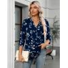 Zeagoo Womens 3/4 Length Sleeve Tops V Neck Tunic Casual Dressy Blouse Floral Printed Shirts(White Leaves / Navy Blue)