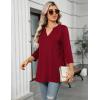 Zeagoo Womens 3/4 Length Sleeve Tops V Neck Tunic Casual Dressy Blouse Floral Printed Shirts(Wine Red)