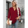 Zeagoo Womens 3/4 Length Sleeve Tops V Neck Tunic Casual Dressy Blouse Floral Printed Shirts(Wine Red)