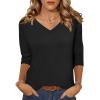 Zeagoo Womens Blouse Casual 3/4 Length Sleeve V Neck Basic T-Shirts Spring Summer Cute Tunic Tops Business Work Tees(Black)