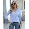Zeagoo Womens Blouse Casual 3/4 Length Sleeve V Neck Basic T-Shirts Spring Summer Cute Tunic Tops Business Work Tees(Blue)