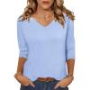 Zeagoo Womens Blouse Casual 3/4 Length Sleeve V Neck Basic T-Shirts Spring Summer Cute Tunic Tops Business Work Tees(Blue)