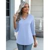 Zeagoo Womens Blouse Casual 3/4 Length Sleeve V Neck Basic T-Shirts Spring Summer Cute Tunic Tops Business Work Tees(Blue)