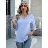 Zeagoo Womens Blouse Casual 3/4 Length Sleeve V Neck Basic T-Shirts Spring Summer Cute Tunic Tops Business Work Tees(Blue)