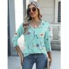 Zeagoo Womens Blouse Casual 3/4 Length Sleeve V Neck Basic T-Shirts Spring Summer Cute Tunic Tops Business Work Tees(Blue Flower-bf139)