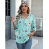 Zeagoo Womens Blouse Casual 3/4 Length Sleeve V Neck Basic T-Shirts Spring Summer Cute Tunic Tops Business Work Tees(Blue Flower-bf139)