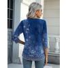 Zeagoo Womens Blouse Casual 3/4 Length Sleeve V Neck Basic T-Shirts Spring Summer Cute Tunic Tops Business Work Tees(Blue Flower-mz712)
