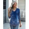 Zeagoo Womens Blouse Casual 3/4 Length Sleeve V Neck Basic T-Shirts Spring Summer Cute Tunic Tops Business Work Tees(Blue Flower-mz712)