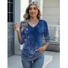 Zeagoo Womens Blouse Casual 3/4 Length Sleeve V Neck Basic T-Shirts Spring Summer Cute Tunic Tops Business Work Tees(Blue Flower-mz712)
