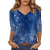 Zeagoo Womens Blouse Casual 3/4 Length Sleeve V Neck Basic T-Shirts Spring Summer Cute Tunic Tops Business Work Tees(Blue Flower-mz712)