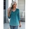 Zeagoo Womens Blouse Casual 3/4 Length Sleeve V Neck Basic T-Shirts Spring Summer Cute Tunic Tops Business Work Tees(Blue Leaves-xh363)
