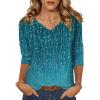 Zeagoo Womens Blouse Casual 3/4 Length Sleeve V Neck Basic T-Shirts Spring Summer Cute Tunic Tops Business Work Tees(Blue Leaves-xh363)