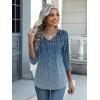 Zeagoo Womens Blouse Casual 3/4 Length Sleeve V Neck Basic T-Shirts Spring Summer Cute Tunic Tops Business Work Tees(Blue Leaves-xh483)