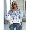 Zeagoo Womens Blouse Casual 3/4 Length Sleeve V Neck Basic T-Shirts Spring Summer Cute Tunic Tops Business Work Tees(Blue Leave-wf41)