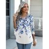 Zeagoo Womens Blouse Casual 3/4 Length Sleeve V Neck Basic T-Shirts Spring Summer Cute Tunic Tops Business Work Tees(Blue Leave-wf41)