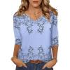 Zeagoo Womens Blouse Casual 3/4 Length Sleeve V Neck Basic T-Shirts Spring Summer Cute Tunic Tops Business Work Tees(Blue Printed-sf166)