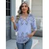 Zeagoo Womens Blouse Casual 3/4 Length Sleeve V Neck Basic T-Shirts Spring Summer Cute Tunic Tops Business Work Tees(Blue Printed-sf166)