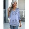 Zeagoo Womens Blouse Casual 3/4 Length Sleeve V Neck Basic T-Shirts Spring Summer Cute Tunic Tops Business Work Tees(Blue Printed-sf166)