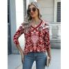 Zeagoo Womens Blouse Casual 3/4 Length Sleeve V Neck Basic T-Shirts Spring Summer Cute Tunic Tops Business Work Tees(Bohemia Red -Mz849)