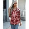 Zeagoo Womens Blouse Casual 3/4 Length Sleeve V Neck Basic T-Shirts Spring Summer Cute Tunic Tops Business Work Tees(Bohemia Red -Mz849)