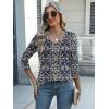 Zeagoo Womens Blouse Casual 3/4 Length Sleeve V Neck Basic T-Shirts Spring Summer Cute Tunic Tops Business Work Tees(Bohemia-mz869)