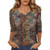 Zeagoo Womens Blouse Casual 3/4 Length Sleeve V Neck Basic T-Shirts Spring Summer Cute Tunic Tops Business Work Tees(Boho-mz721)