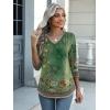 Zeagoo Womens Blouse Casual 3/4 Length Sleeve V Neck Basic T-Shirts Spring Summer Cute Tunic Tops Business Work Tees(Green Flower-mz808)