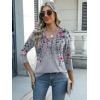 Zeagoo Womens Blouse Casual 3/4 Length Sleeve V Neck Basic T-Shirts Spring Summer Cute Tunic Tops Business Work Tees(Grey Flower-hf36)