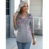 Zeagoo Womens Blouse Casual 3/4 Length Sleeve V Neck Basic T-Shirts Spring Summer Cute Tunic Tops Business Work Tees(Grey Flower-hf36)
