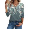 Zeagoo Womens Blouse Casual 3/4 Length Sleeve V Neck Basic T-Shirts Spring Summer Cute Tunic Tops Business Work Tees(Grey Flower-wf71)