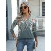 Zeagoo Womens Blouse Casual 3/4 Length Sleeve V Neck Basic T-Shirts Spring Summer Cute Tunic Tops Business Work Tees(Grey Flower-wf71)