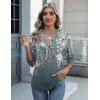 Zeagoo Womens Blouse Casual 3/4 Length Sleeve V Neck Basic T-Shirts Spring Summer Cute Tunic Tops Business Work Tees(Grey Flower-wf71)