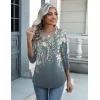 Zeagoo Womens Blouse Casual 3/4 Length Sleeve V Neck Basic T-Shirts Spring Summer Cute Tunic Tops Business Work Tees(Grey Flower-wf71)