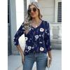 Zeagoo Womens Blouse Casual 3/4 Length Sleeve V Neck Basic T-Shirts Spring Summer Cute Tunic Tops Business Work Tees(Navy Blue Flowers-bf318)