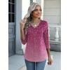 Zeagoo Womens Blouse Casual 3/4 Length Sleeve V Neck Basic T-Shirts Spring Summer Cute Tunic Tops Business Work Tees(Pink Leaves-xh370)